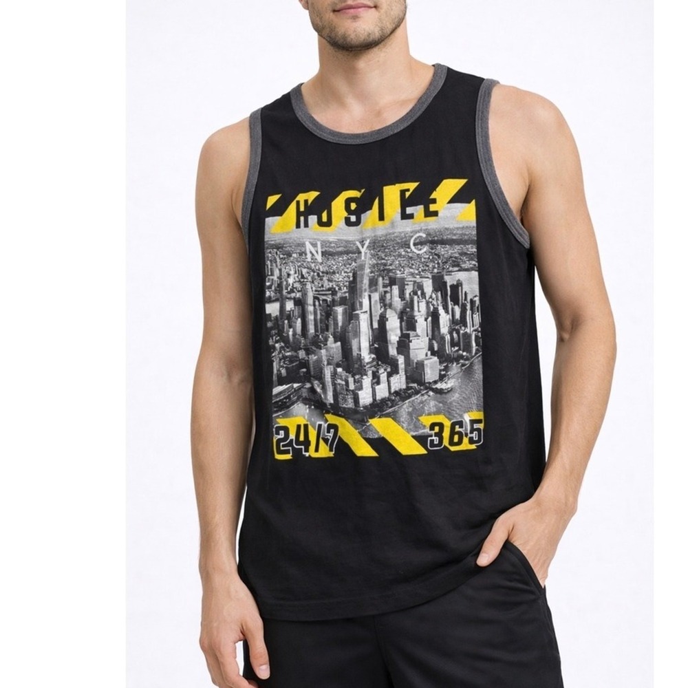 2 Mon Keys Mens‎ XL Black NYC Skyline Hustle 24 7 365 Tank Top